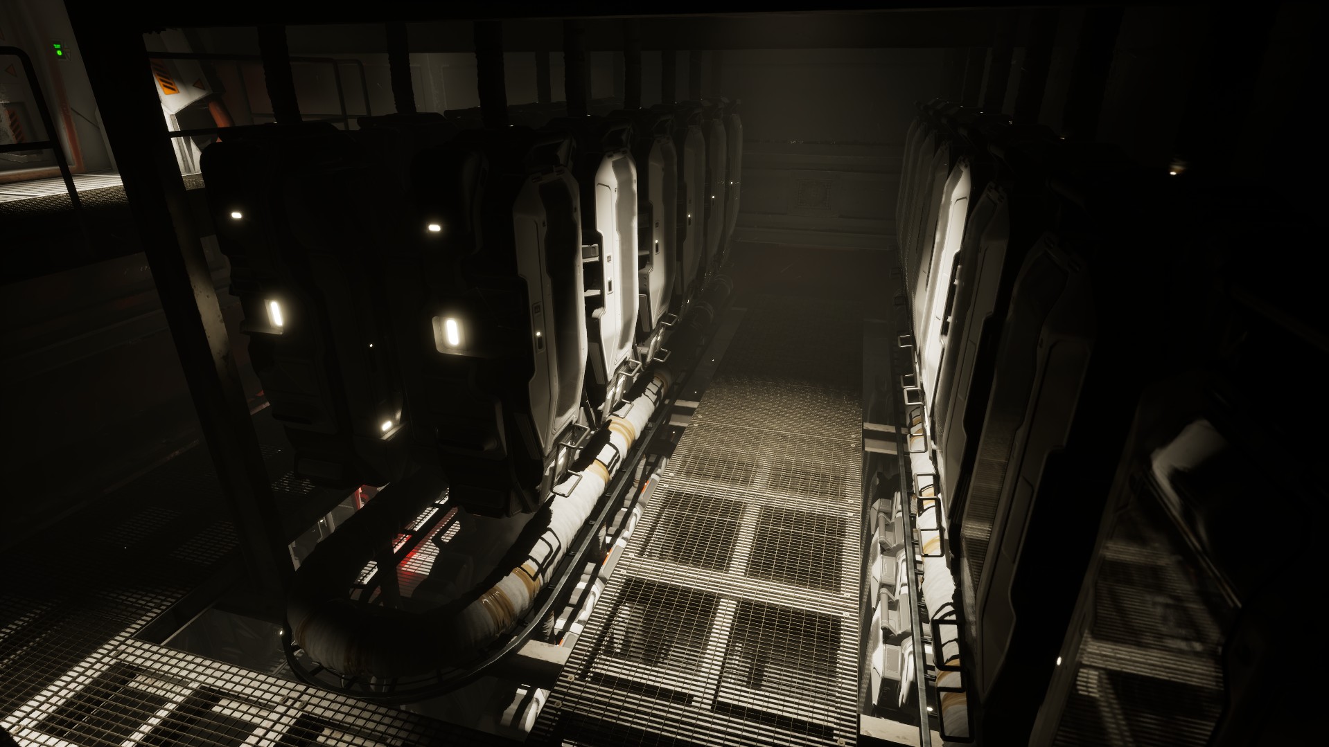 Rows of cryogenic storage pods aboard the CSV Meridian